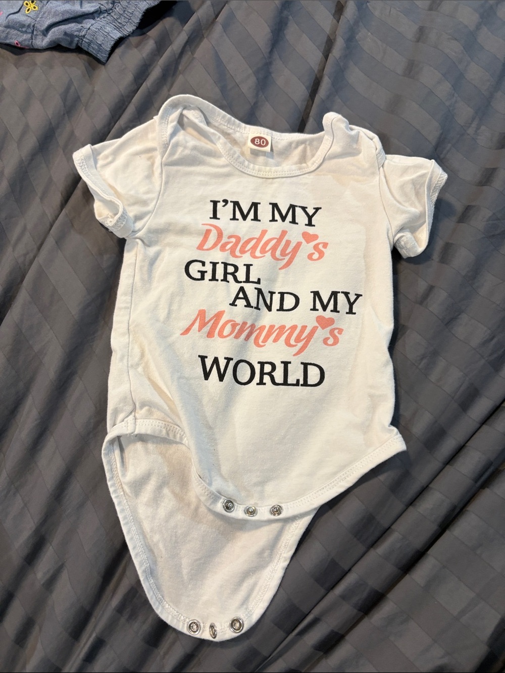 White "I'm My Daddy's Girl and My Mommy's World" Baby One-Piece